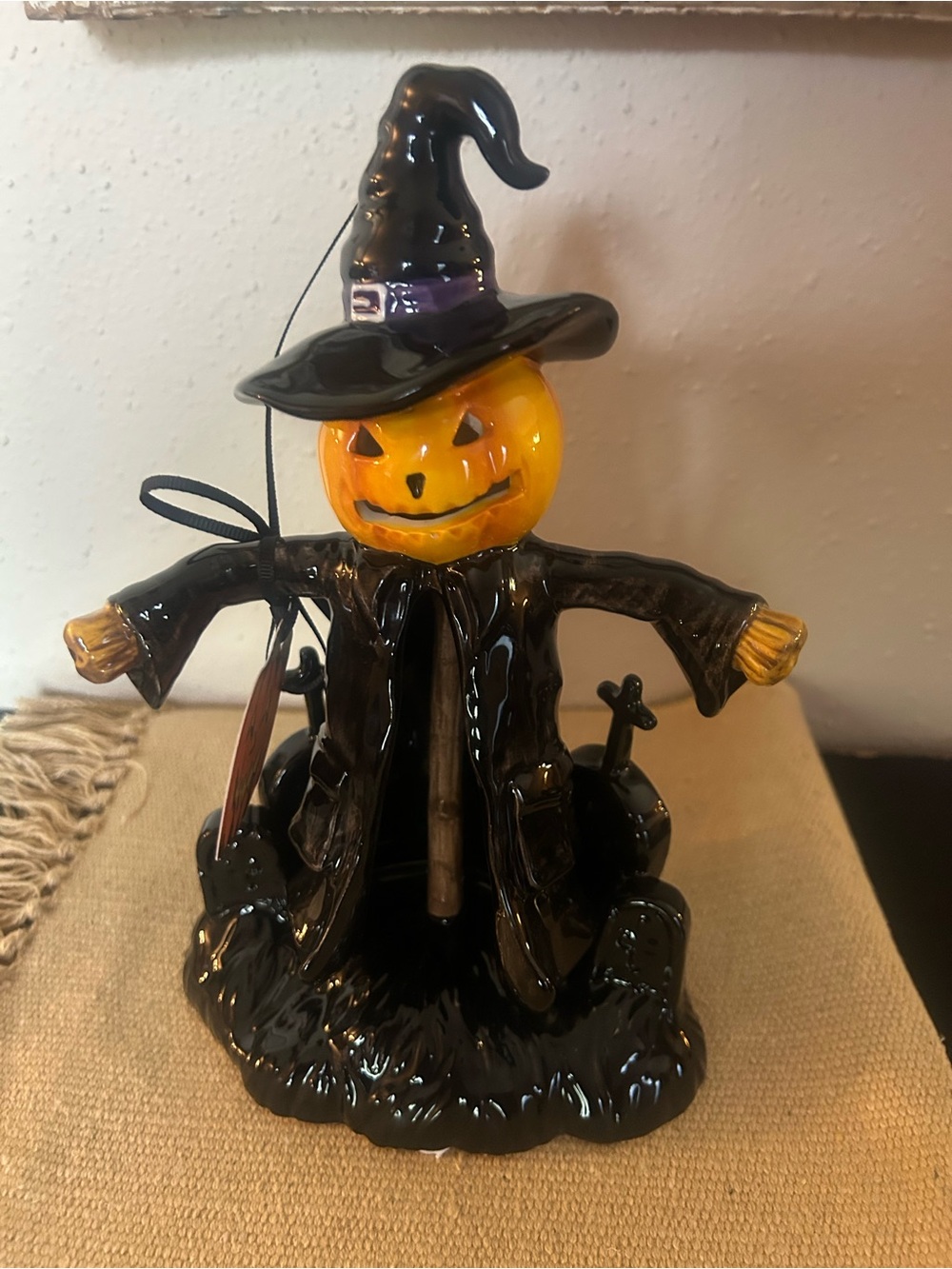 Johanna Parker Halloween Pumpkin Witch Ceramic Figurine - Black and Orange